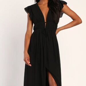 LuLus Black Ruffled Maxi Dress